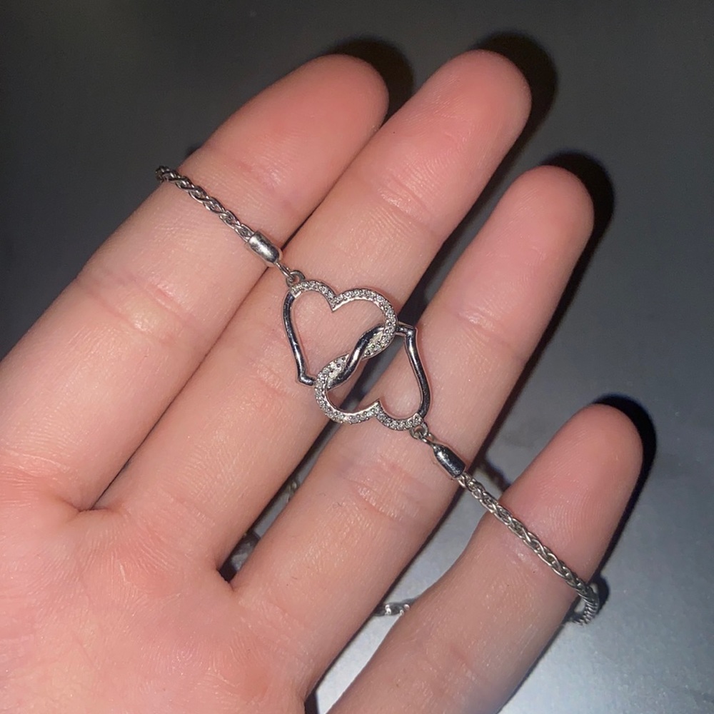 Kay Jewelers Silver Double Heart Diamond Bracelet